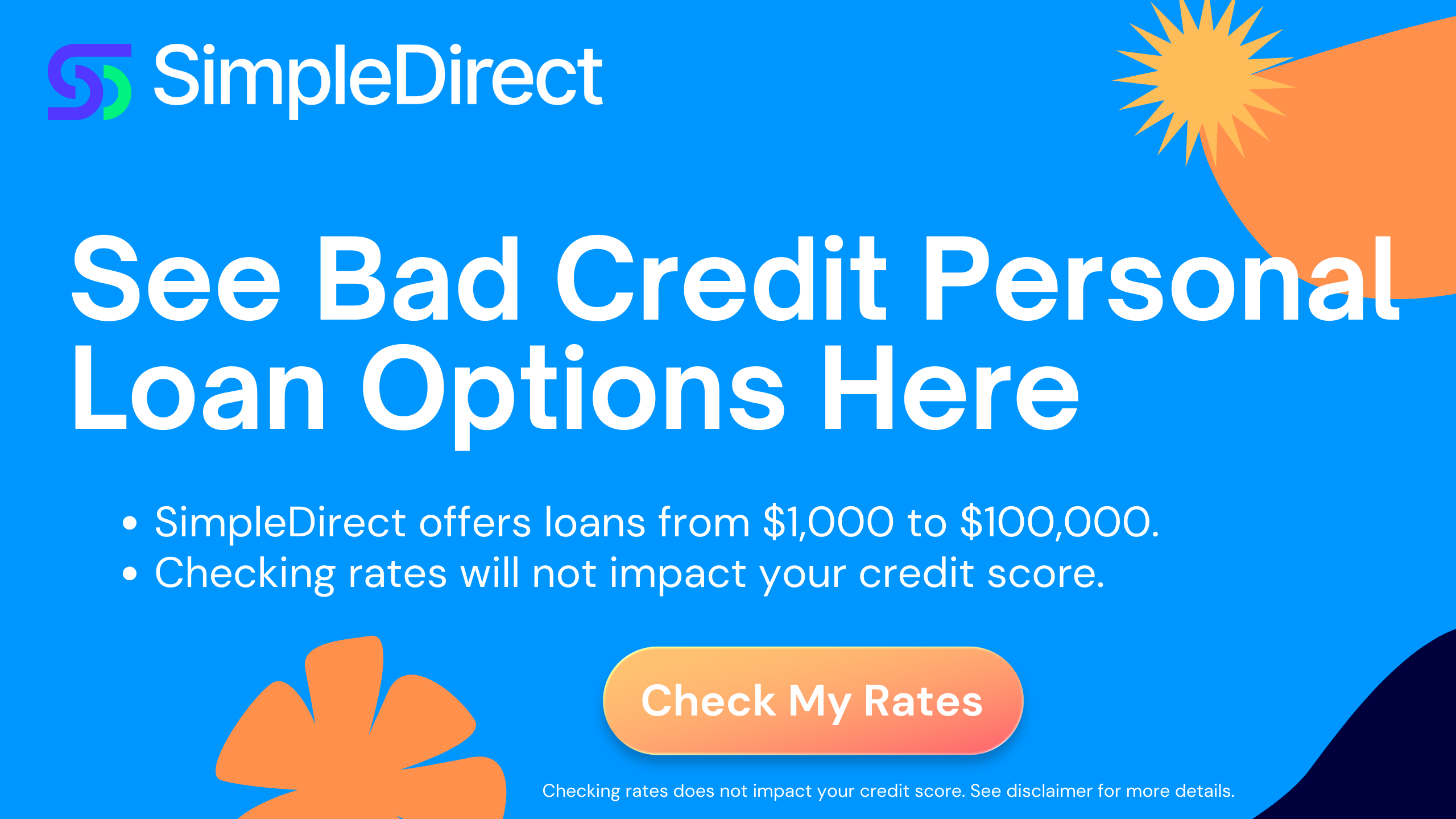 see a list of bad credit personal loan options directly on SimpleDirect.